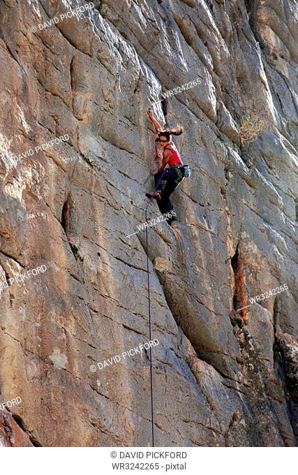 A rock climber at El Chorro, Andalucia, Spain, Europe