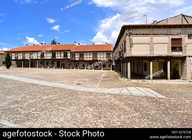 Arevalo, Plaza de la Villa. Traditional brick houses. Avila province, Castilla y Leon, Spain