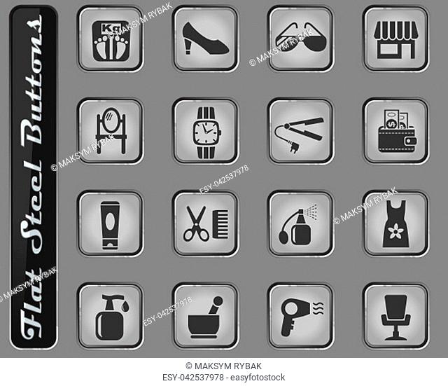 beauty salon web icons on the flat steel buttons