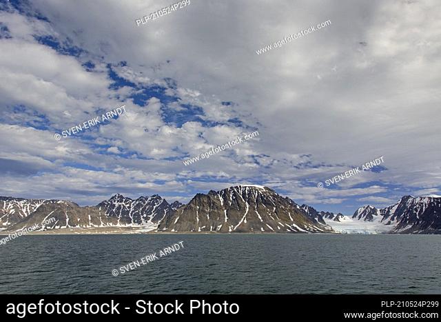 Mountains at Bjørnfjorden, fjord in Albert I Land at Spitsbergen / Svalbard, Norway