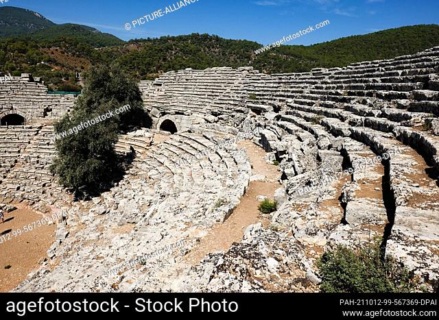 27 September 2021, Turkey, Dalyan: The former theater of the ancient city of Kaunos of the ancient landscape of Caria in southwestern Turkey