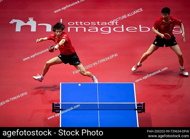 01 February 2020, Saxony-Anhalt, Magdeburg: Table tennis: German Open, men's, doubles, final, Cho/Jang (Korea) - Lin/Ma (China)