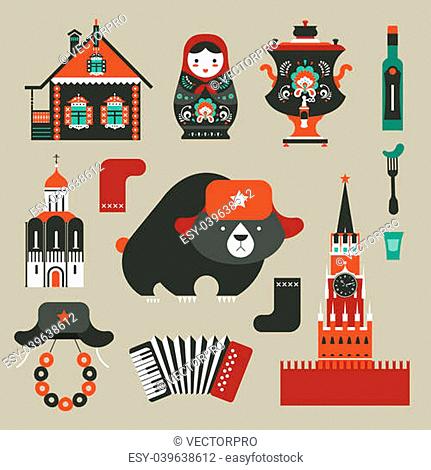 Vector set of various stylized russian icons