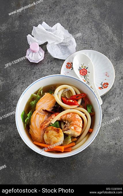 Chinese fish soup with maccaroni