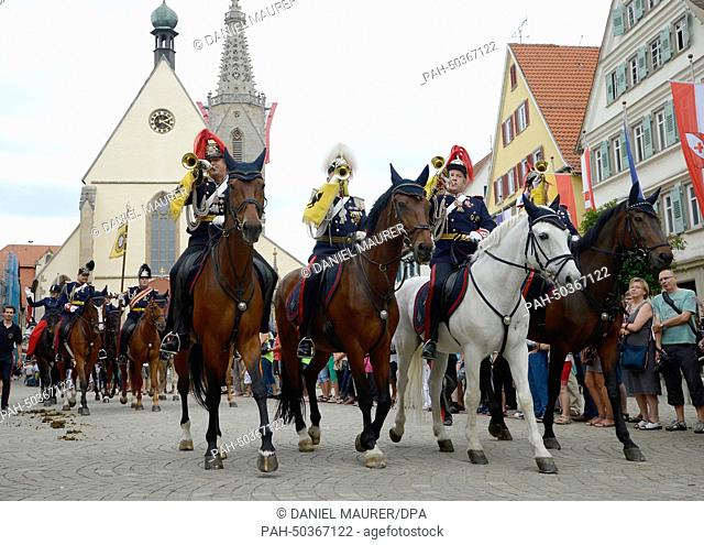 The mounted city guards participates in the regional meeting of historical vigilante groups and city guards Wuerttemberg in Rottenberg, Germany, 20 July 2014