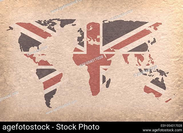 vintage world map with UK flag on paper craft (map from NASA)