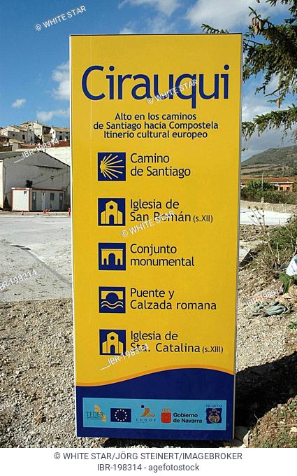 Information sign , Cirauqui , Navarre , Way of St. James , Spain , Europe