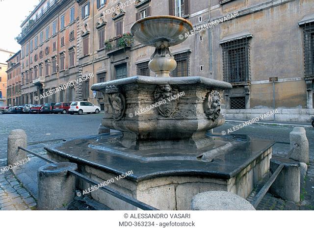 Fountain in Piazza Campitelli, Rome, by Della Porta Giacomo, 1589, 16th Century, . Italy; Lazio; Rome; Piazza Campitelli; . Detail
