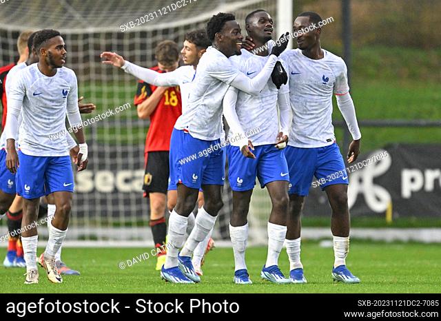 Andy Elysee LOGBO (9) of France pictured celebrating with teammates such as Yvan IKIA DIMI (12) of France and Yoan KORE (15) of France after scoring the 1-2...