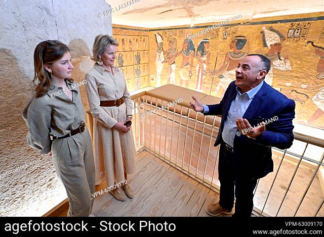 Queen Mathilde of Belgium and Crown Princess Elisabeth pictured during a visit to the Tomb of Tutankhamon, on the second day of a royal visit to Egypt