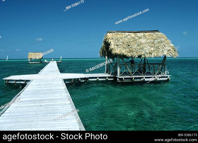 Jetty and hut on the coast, Cayo Guillermo, Cuba, Central America