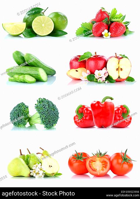 Fruits vegetables collection isolated apple apples tomatoes strawberries bell pepper colors fresh fruit on a white background