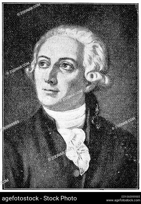 Portrait of Antoine-Laurent de Lavoisier - a French nobleman and chemist. Illustration of the 19th century. Germany. White background