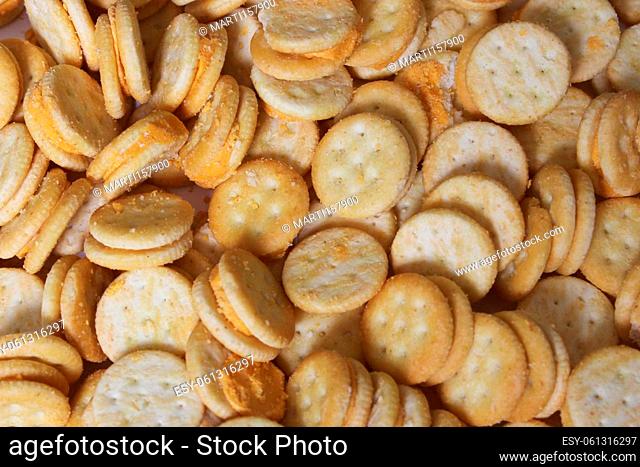 Pile of Mini Cheese Snack Crackers Close up