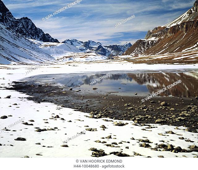 10048680, Albulapass, mountain lake, Graubünden, Grisons, mountain panorama, scenery, snow, Switzerland, Europe, reflection