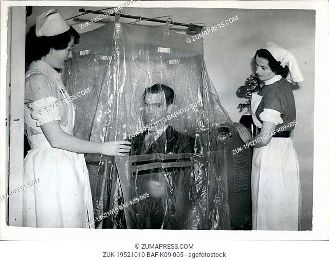 Oct. 10, 1952 - London Nursing Exhibition At Seymour Hall. Portable Oxygen Tent. The 37th, Annual Professional Nurses and Midwives Conference and London Nursing...