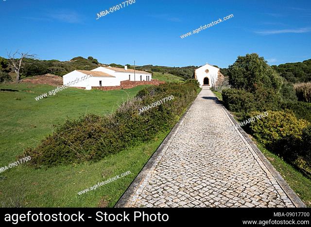 Nossa Senhora de Guadalupe, museum (left) and 13th century maritime church, near Raposeira in the Vila do Bispo district, Algarve, Faro district, Portugal