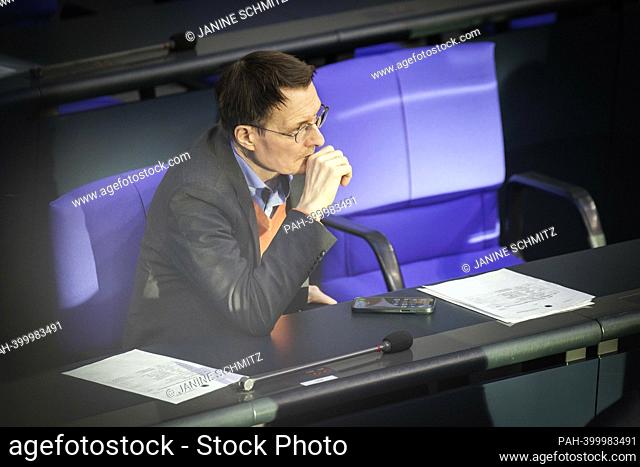Karl Lauterbach, Federal Minister of Health, SPD, taken during the 91st session of the German Bundestag in Berlin, March 16, 2023