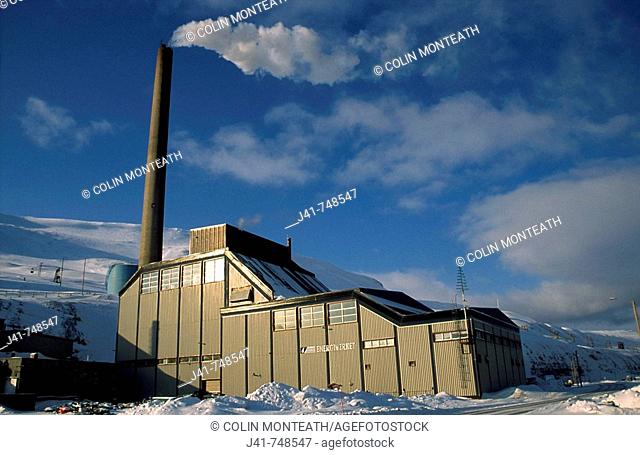 Coal-fired power station supplied from local mine Longyearbyen Spitsbergen Island Svalbard Norwegian Arctic