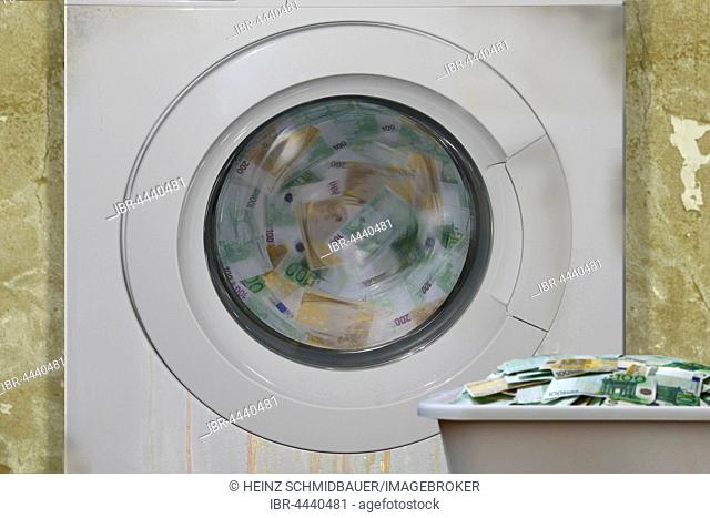 Symbolic, money laundering, money washing in a washing machine
