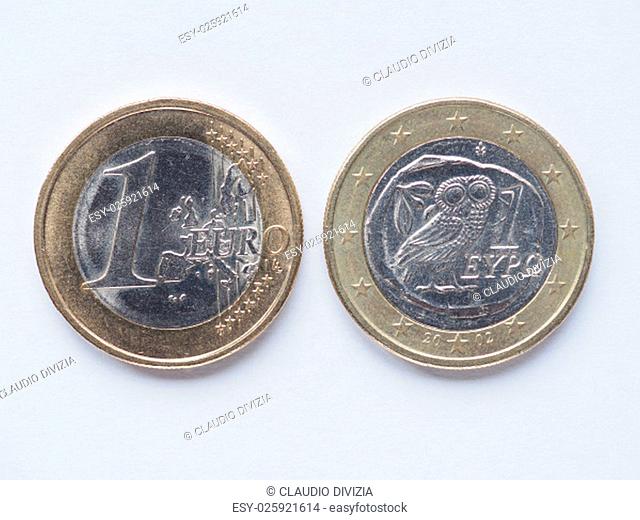 Currency of Europe 1 Euro coin from Greece