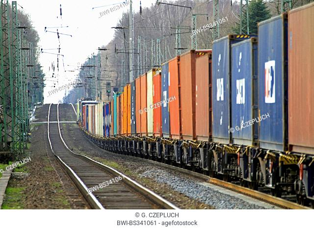 container train on Betuweroute , Germany, North Rhine-Westphalia, Ruhr Area, Oberhausen