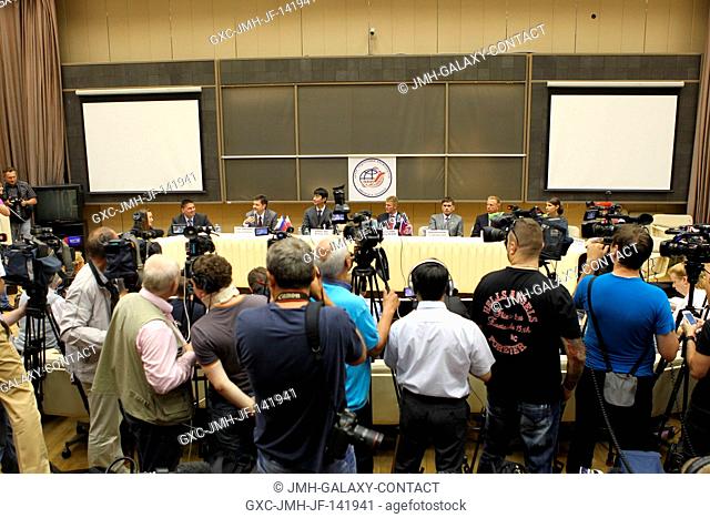 At the Gagarin Cosmonaut Training Center in Star City, Russia, the Expedition 4445 prime and backup crewmembers answer questions at a news conference held July...
