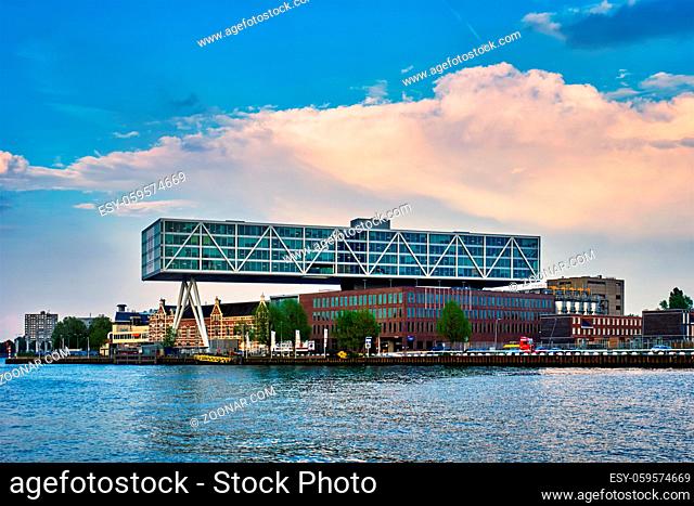ROTTERDAM, NETHERLANDS - MAY 11, 2017: Unilever Bestfoods headquarters building De Brug (The Bridge) built over an existing historical factory from 1891...