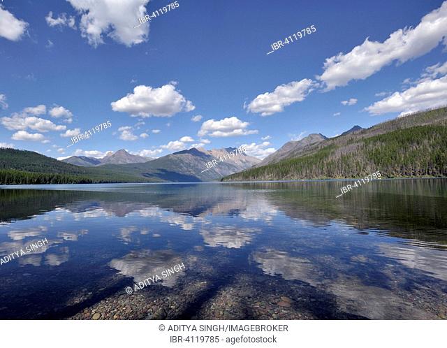 Clouds reflected in Kintla Lake, Glacier National Park, Montana, USA
