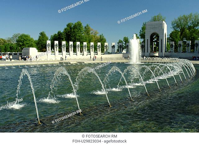 Washington DC, D.C District of Columbia, World War II Memorial, Memorial Pillars, Pacific Pavilion, Fountain, National Mall, Memorial Parks, Nation's Capital