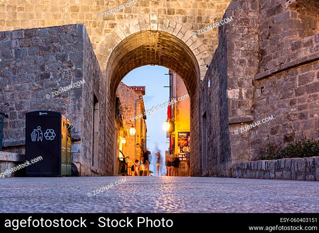 Dubrovnik Croatia City Center During Sunset Twilight Blue Hour Beautiful Cityscape Summer August 2017