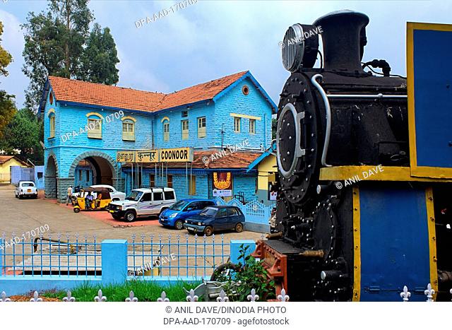 Vintage steam locomotive at Coonoor station , Tamil Nadu , India