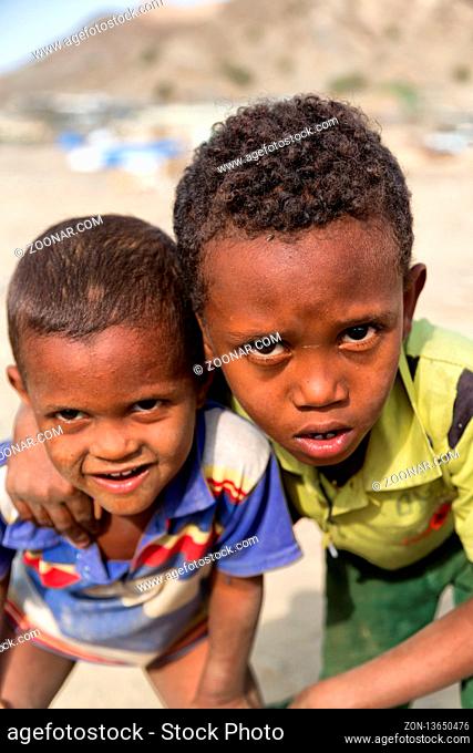 ETHIOPIA, DANAKIL-CIRCA JANUARY 2018--unidentified  little kids near the desert