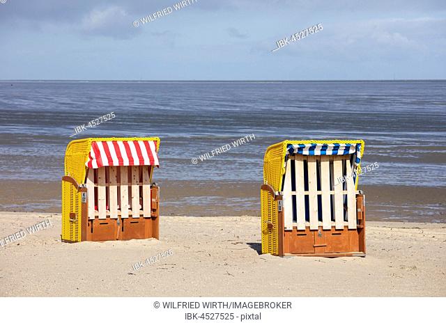 Empty beach chairs, Cuxhaven, North Sea, Lower Saxony, Germany