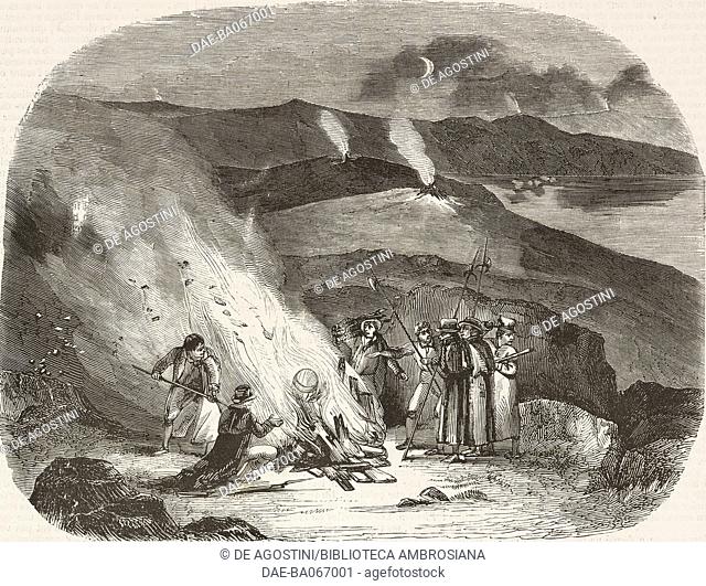 Smoke signals on the mountains, Young Irelander Rebellion, illustration from L'Illustration, Journal Universel, No 290, September 16, 1848