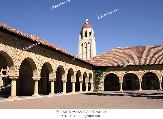 California mission style architecture at Stanford University, Palo Alto, California, USA
