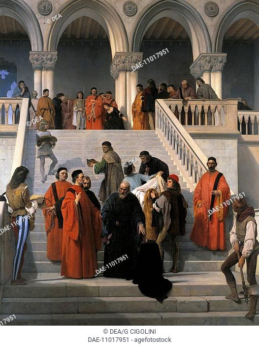 The last moments of Doge Marin Faliero, 1867, by Francesco Hayez (1791-1882), oil on canvas, 238x192 cm.  Milan, Pinacoteca Di Brera (Art Gallery, Paintings)
