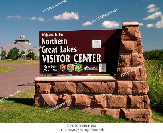 Ashland, WI, Wisconsin, Northern Great Lakes Visitor Center, Welcome sign, entrance