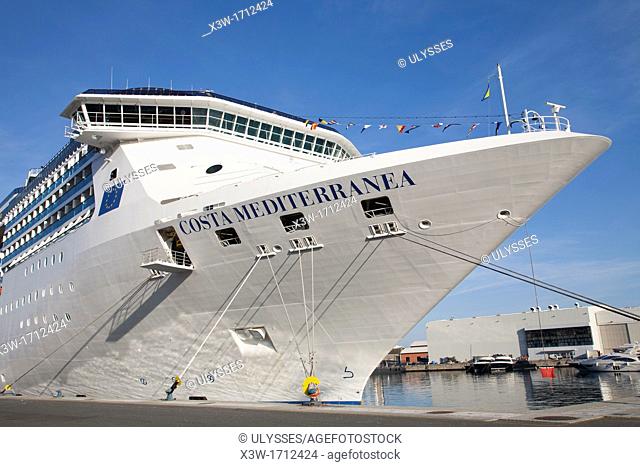 cruise ship, costa mediterranea, costa crociere cruise line, port of savona, liguria, italy, europe