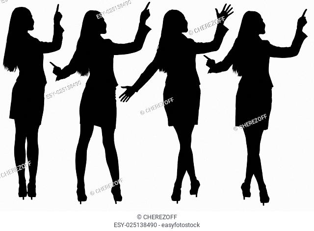 Silhouettes of businesswoman in different postures