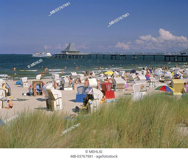 Germany, Mecklenburg-Western Pomerania,  Island Usedom, Heringsdorf,  Beach opinion, Seebrücke, Europe, Central Europe, Ostvorpommern, Baltic sea bath
