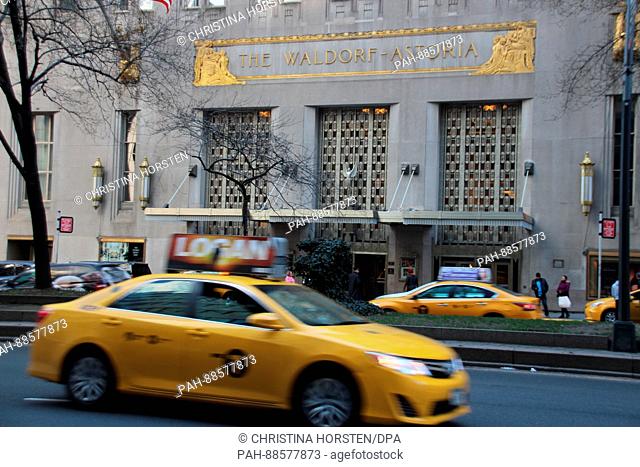 The facade of the Waldorf Astoria hotel in New York, USA, 28 February 2017. Photo: Christina Horsten/dpa | usage worldwide