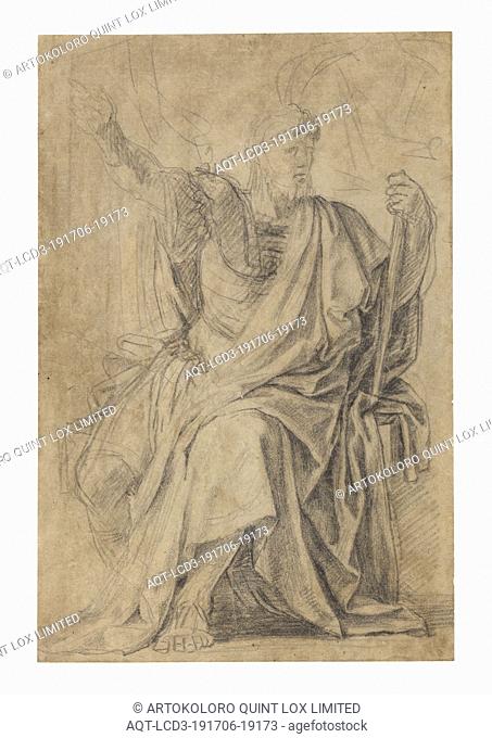 Study for the Figure of Astasius, Eustache Le Sueur (French, 1616 - 1655), about 1652, Black chalk, 39.1 x 25.9 cm (15 3/8 x 10 3/16 in.)