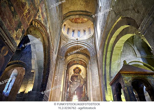 Pictures & images of the interior main aisle and apse fresco depicting Christ Pantocrator. The Eastern Orthodox Georgian Svetitskhoveli Cathedral (Cathedral of...