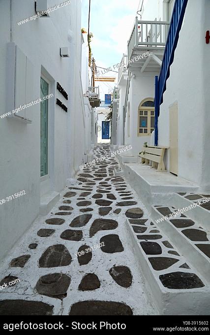 Mykonos, probably the most famous Greek island. It has a typically Cycladic landscape. It is arid and surrounded by magnificent beaches