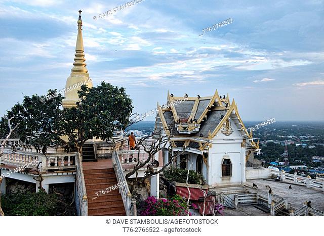 Sunset over Khao Chong Krachok monkey temple, Prachuap Khiri Khan, Thailand