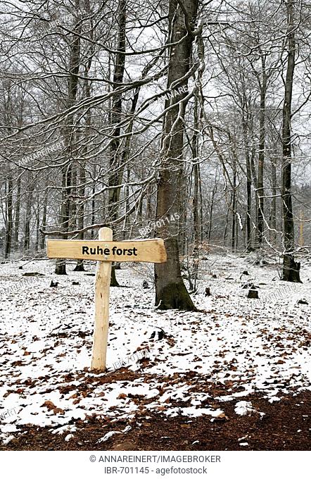 Sign, Ruheforst marking a woodland burial site, alternative cemetery, Palatinate region, Rhineland-Palatinate, Germany, Europe