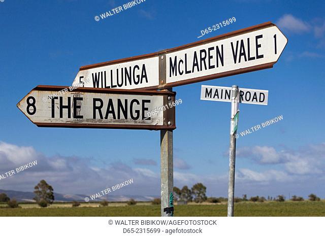 Australia, South Australia, Fleurieu Peninsula, McLaren Vale, McLaren Vale Wine Region, road signs
