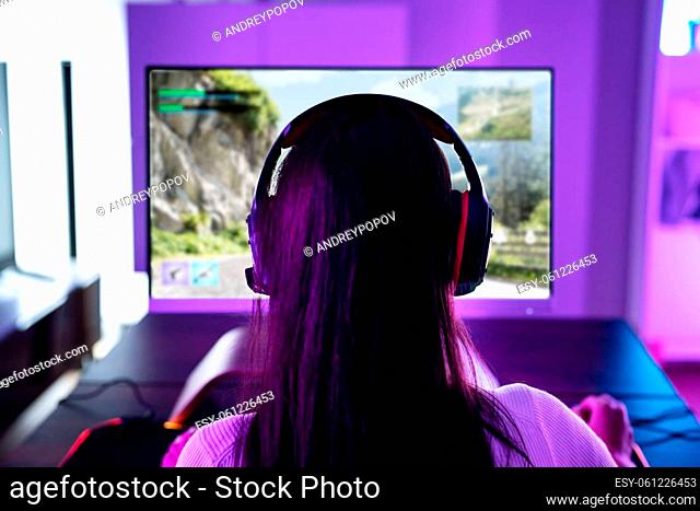 Online Esports PC Player. Young Gamer Girl