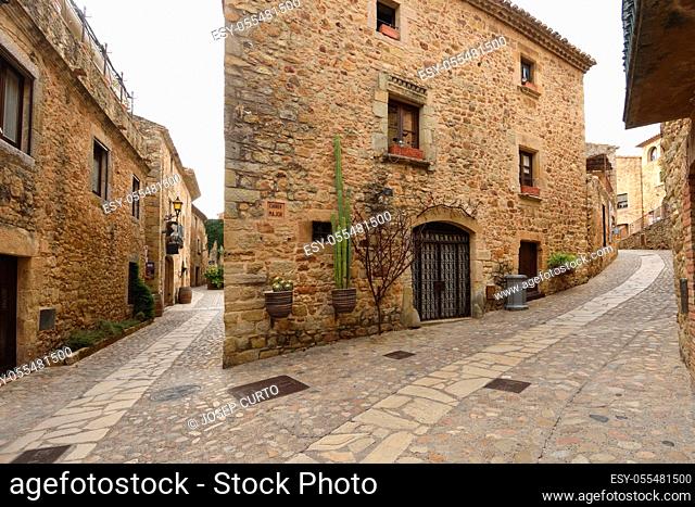 streets of the old town of medieval village of Pals, Girona province, Catalonia, Spain